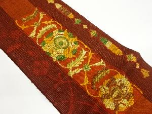 手織り紬更紗模様織出し名古屋帯